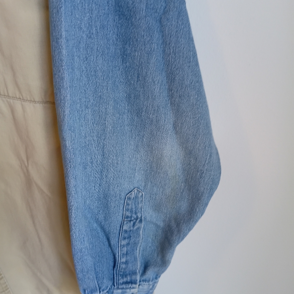 Vintage Riggins Two-Tone Denim & Khaki Button-Up Shirt Medium 80s 90s Cowboy - Picture 12 of 16